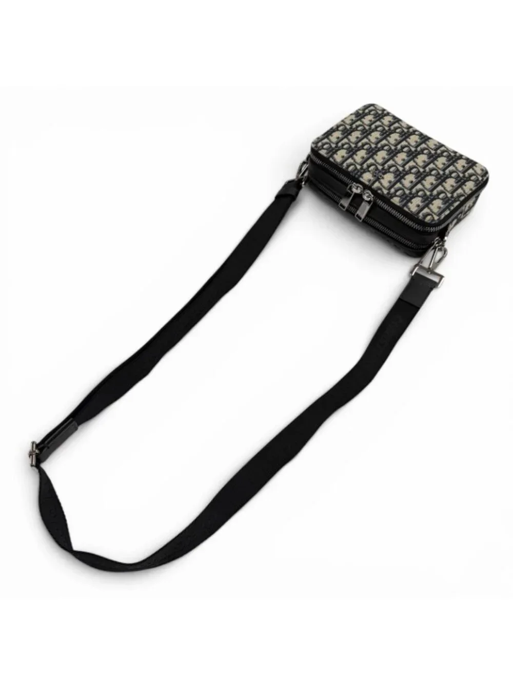 Dior Homme Leather Oblique Zip Pouch Shoulder Bag Navy